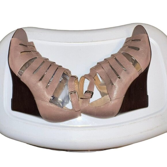 Franco Sarto Faryn Dress Sandal Size 10 Wedge Beige Taupe Leather Gladiator Shoe - Picture 5 of 10